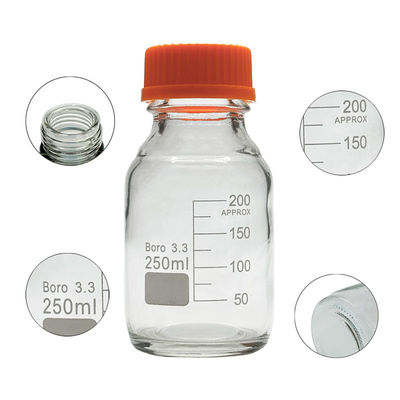 Laboratorio personalizzabile 250 ml Bottiglia di reagenti per contenitori a vite in vetro a fondo rotondo giallo
