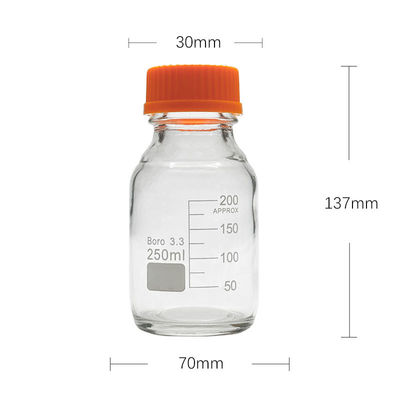 Laboratorio personalizzabile 250 ml Bottiglia di reagenti per contenitori a vite in vetro a fondo rotondo giallo