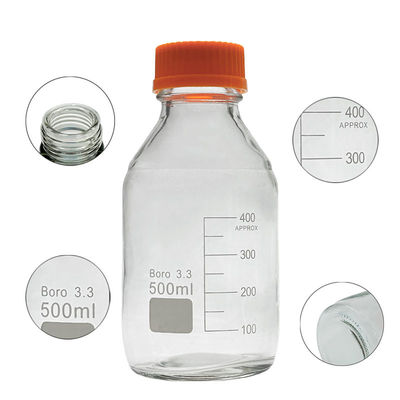 Laboratorio 500 ml Bottiglia a fondo rotondo di vetro a vite giallo per reagenti di immagazzinamento